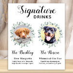 Haustier-Hochzeitshunde Unterschrift Getränke Cust Poster<br><div class="desc">Signature Drinks von deinen Haustieren! Bringen Sie Ihren besten Hund, die beste Katze und jedes Haustier in Ihre Hochzeit mit einem eigenen Bar für Ihre Gäste. Ideal für Hundeliebhaber, und ein spezielles Hundeschlitten Bar wird bei Ihrer Hochzeit ein Hit sein. Einfach aber elegant weiß mit Eukalyptus-Blätter. Passen Sie dieses Lieblingshilfeschild...</div>