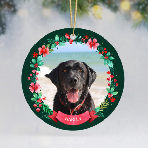 Haustier Hund 2 Foto Weihnachtskranz Keramik Ornament