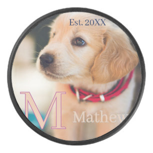 Haustier-Hund-Foto-est-Jahr-Name-Monogramm-Katze-E Eishockey Puck