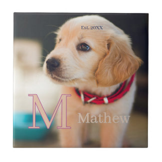 Haustier-Hund-Foto-est-Jahr-Name-Monogramm-Katze-E Fliese