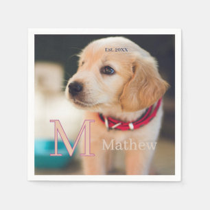 Haustier-Hund-Foto-est-Jahr-Name-Monogramm-Katze-E Serviette