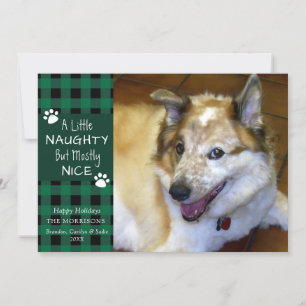 Haustier Hund naughty und Nice Green Black Kariert Feiertagskarte
