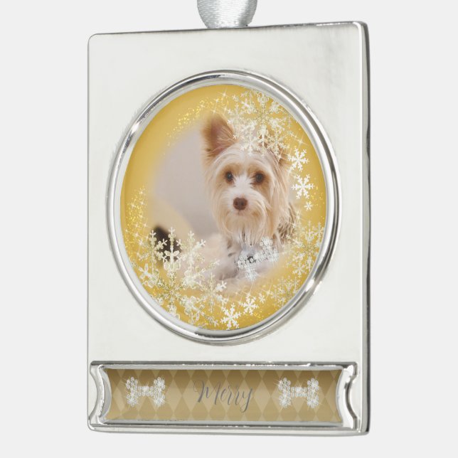 Haustier Hund Weihnachts Gold Ornament (Links)