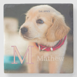 Haustier-Hundefoto est Jahr Name Monogramm Katze E Steinuntersetzer