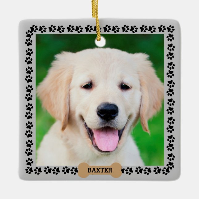 Haustier-HundeFoto-Namen-Schablone Keramikornament (Vorderseite)