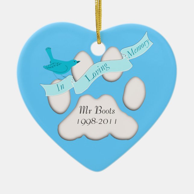 Haustier in der blauen Verzierung des liebevollen Keramik Ornament (Vorne)