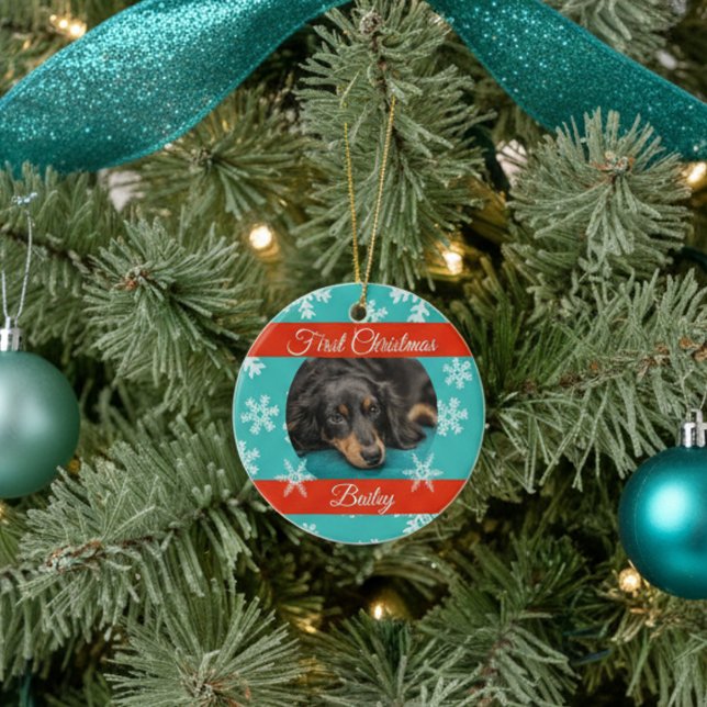 Haustier Katze Erste Weihnachtsfotovorlage Keramik Ornament (Von Creator hochgeladen)