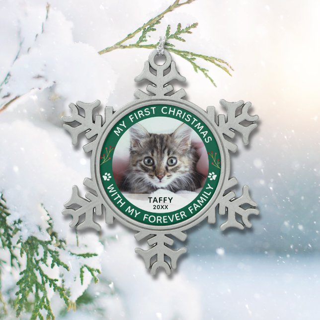 Haustier Katze Mein erstes Weihnachtsgeschenk Cust Schneeflocken Zinn-Ornament (Von Creator hochgeladen)
