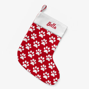 Haustier Katze Name Red White Paw Prints Kleiner Weihnachtsstrumpf
