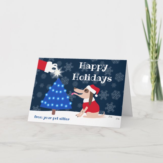 Haustier Sitter Hund mit Weihnachtsbaum und Santa Karte (Vorderseite)