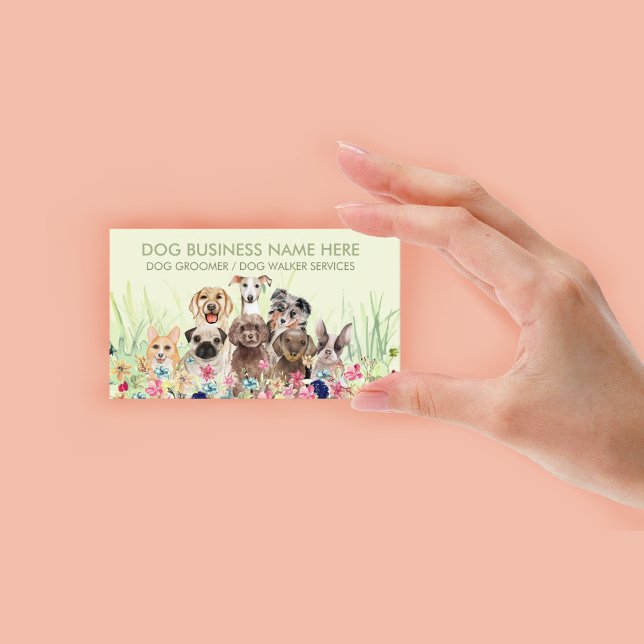 Haustier Sitter Walker Hund Petcare grüne Blüte Visitenkarte (Pet Sitter Walker dog petcare green floral Business Card)
