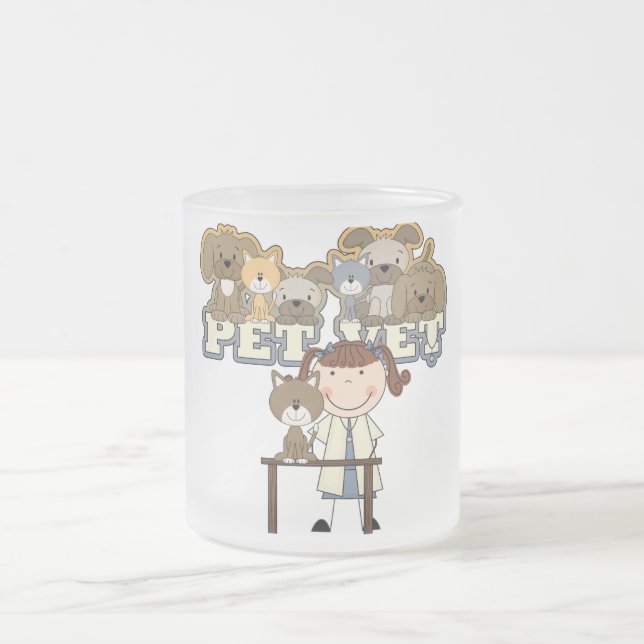 Haustier-Tierarzt-brünette weibliche T-Shirts und Mattglastasse (Mittel)