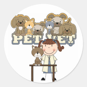 Haustier-Tierarzt-brünette weibliche T-Shirts und Runder Aufkleber