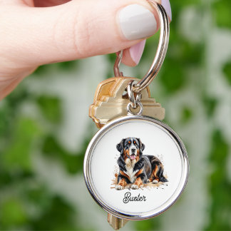 Haustier Wasserfarbe Berner Sennenhund Braun Perso Schlüsselanhänger