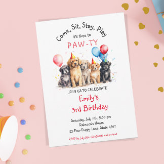 Haustier Welpen Hund Geburtstag Pawty Einladung
