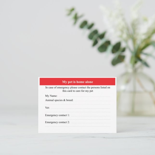 Haustier Zuhause alleine Visitenkarte (Stehend Vorderseite)