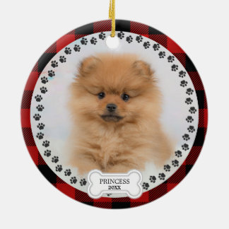 Haustier Zwei Foto Weihnachten Rot Kariert Persona Keramik Ornament