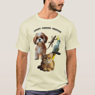 Haustieradoption mit Hund, Katze, Vogel und Eidech T-Shirt