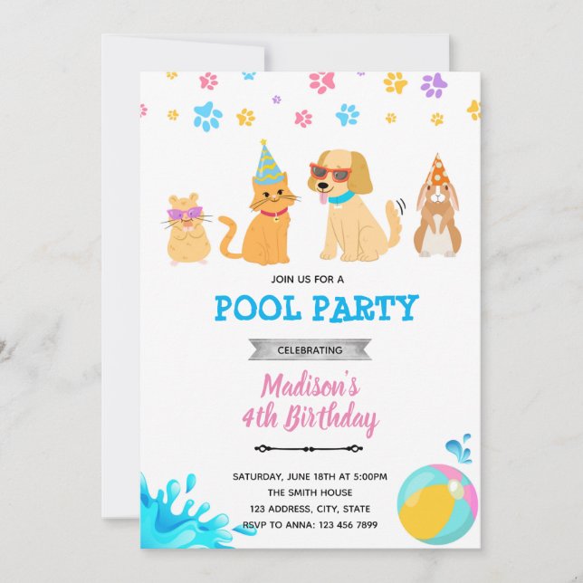 Haustieradoption-Poolparty Einladung (Vorderseite)