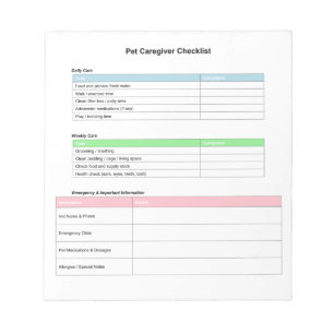 Haustierbetreuer-Checkliste Notizblock