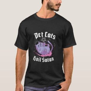 Haustiere Katzen huldigen Satan Kawaii Satanische T-Shirt