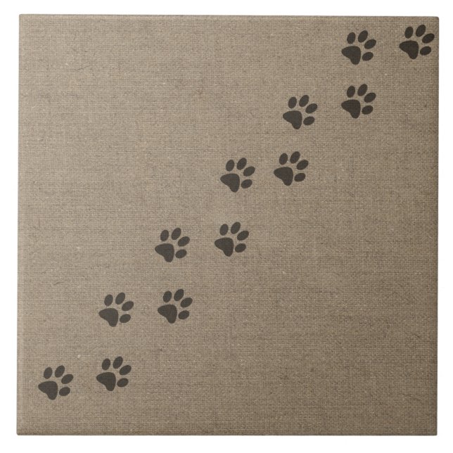 Haustiere Pawprints auf Leinwand-Effekt-Entwurf Fliese (Vorderseite)