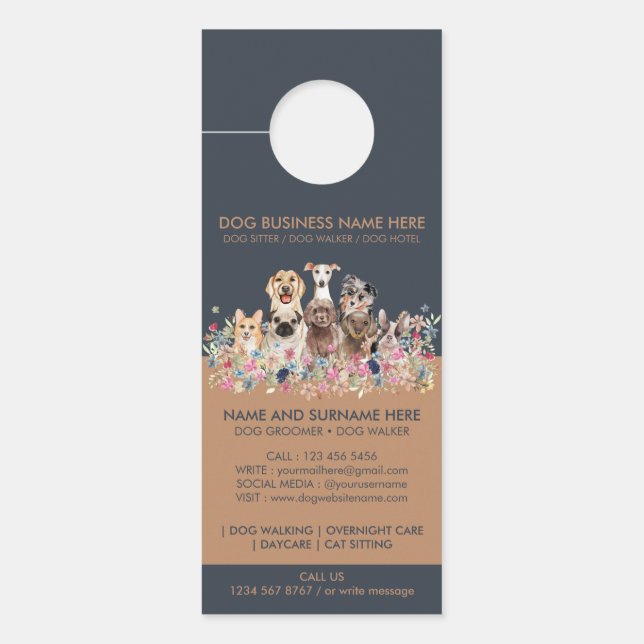 Haustiere Sitter Botanische Blume Rustikale Boutiq Türanhänger (Vorderseite)