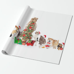 Haustiere um das Weihnachtsbaumumschlagpapier Geschenkpapier