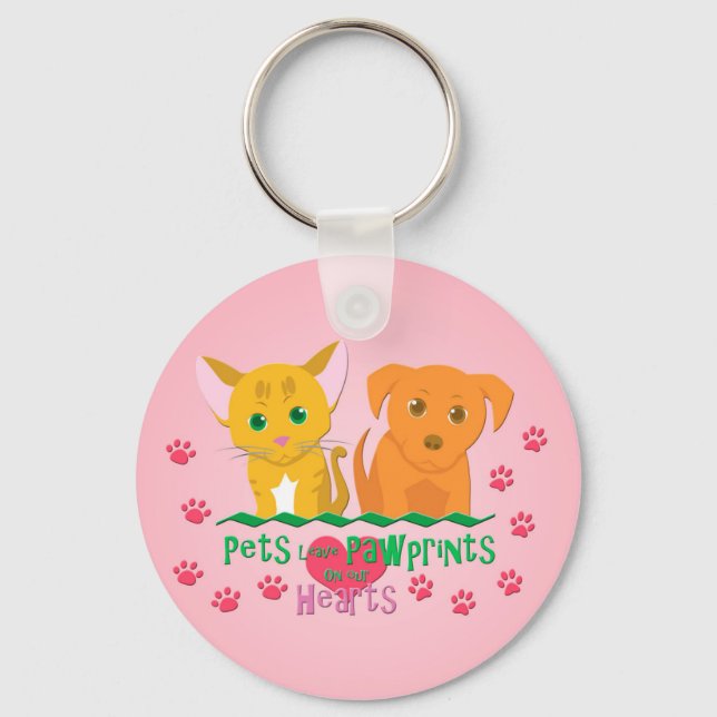 Haustiere Verlassen Pawprints auf unseren Herzen Schlüsselanhänger (Vorderseite)