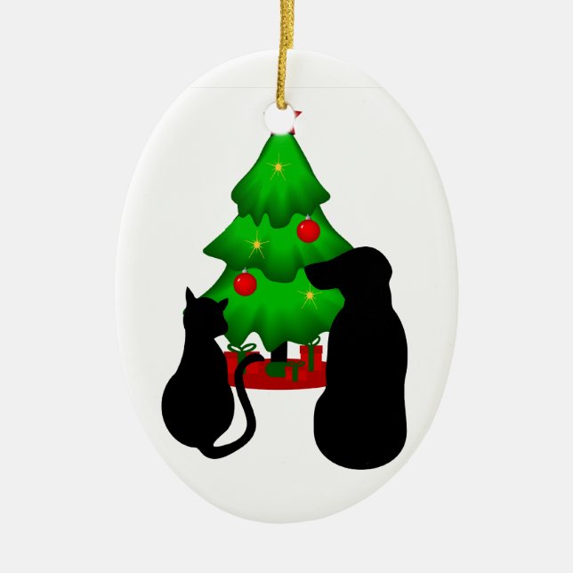 Haustiere Weihnachtshund und Katzen-Ornament Keramik Ornament (Vorne)