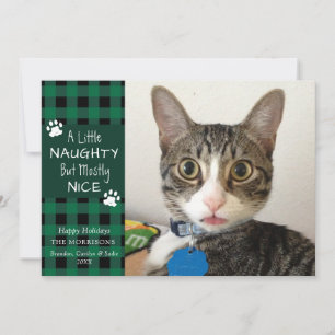 Haustierkatze Unartig und Nett Grün Schwarz Karier Feiertagskarte