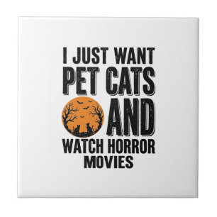 Haustierkatzen Horrorfilme Vintage Halloween-Shirt Fliese