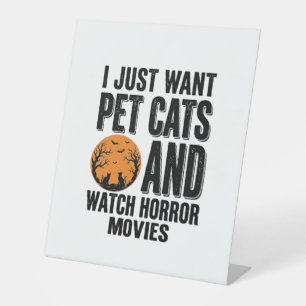 Haustierkatzen Horrorfilme Vintage Halloween-Shirt Sockelschild