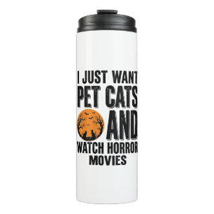 Haustierkatzen Horrorfilme Vintage Halloween-Shirt Thermosbecher