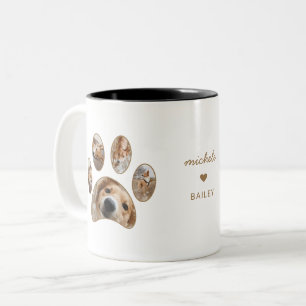 Haustierliebhaber Goldener Pfotenabdruck Name Foto Zweifarbige Tasse