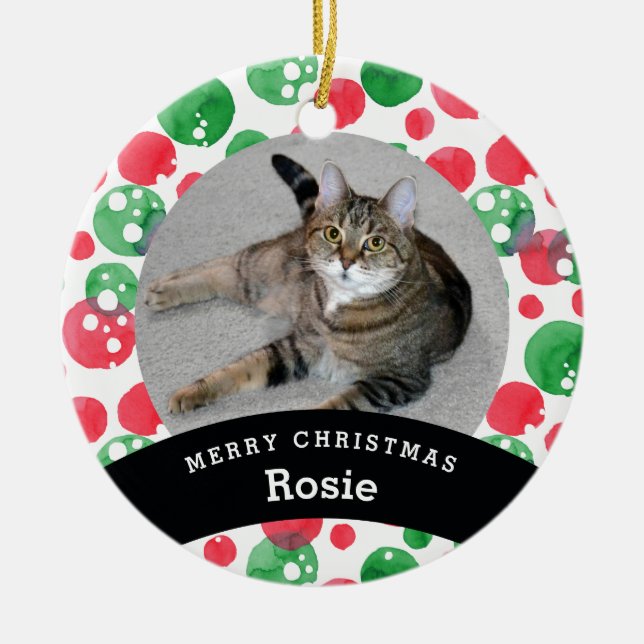 Haustierpersonalisierte rote grüne keramik ornament (Vorne)