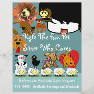 Haustiersitter Flyer mit vielen süßen Anime-Tieren