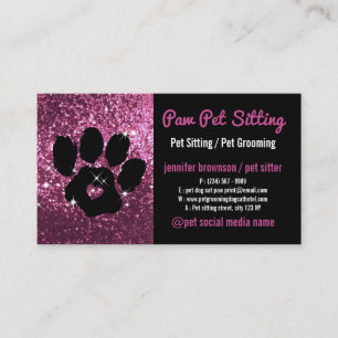 Haustiersitter Grooming Glitter rosa Schwarzer Hun Visitenkarte
