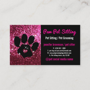 Haustiersitter-Pflege-Glitter-Rosa-Schwarz-Hund-Ka Visitenkarte