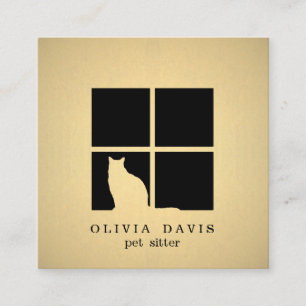 Haustiersitting-Dienstleistungen Schwarz und Gold  Quadratische Visitenkarte