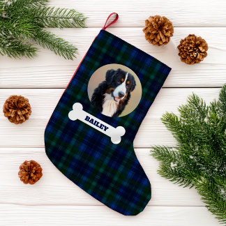 Haustundfoto Navy Blau Tartan Kariert Name in Knoc Kleiner Weihnachtsstrumpf