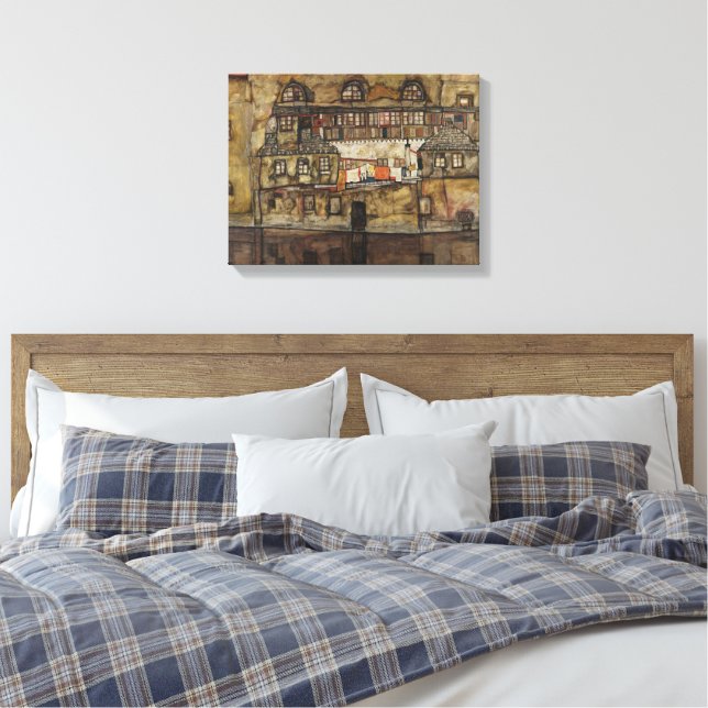 Hauswand am Fluss Leinwanddruck (Insitu (Schlafzimmer))
