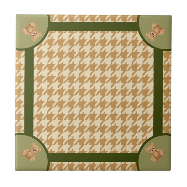 Haut Houndstooth mit Teddybär, Fliese (Vorderseite)