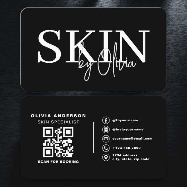 Hautpflege-QR-Code Schwarz Weiß Visitenkarte (Von Creator hochgeladen)