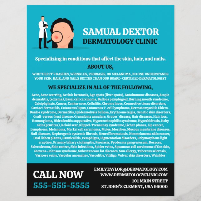 Hautzustand, Dermatologe, Klinik für Dermatologie Flyer (Vorne)