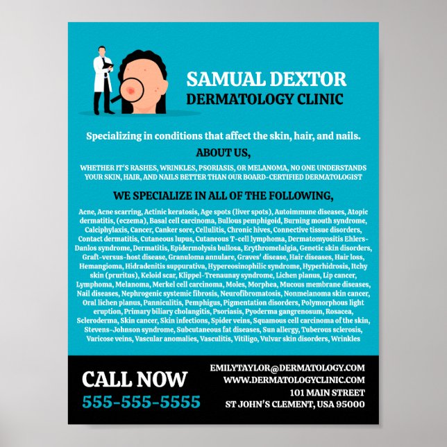 Hautzustand, Dermatologe, Klinik für Dermatologie Poster (Vorne)