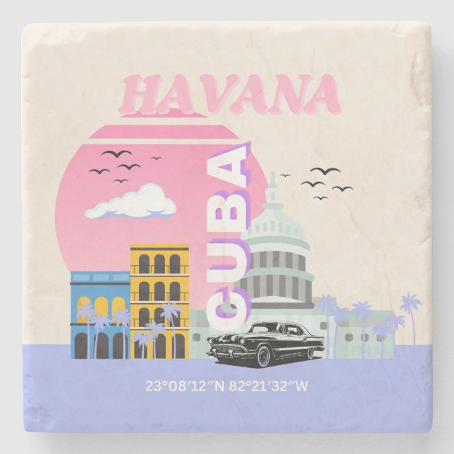 Havana Cuba Art Steinuntersetzer (Vorderseite)