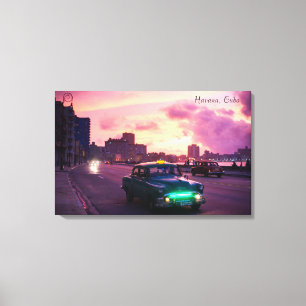 Havana Cuba at Sunset mit Vintagen Fahrzeugen Leinwanddruck