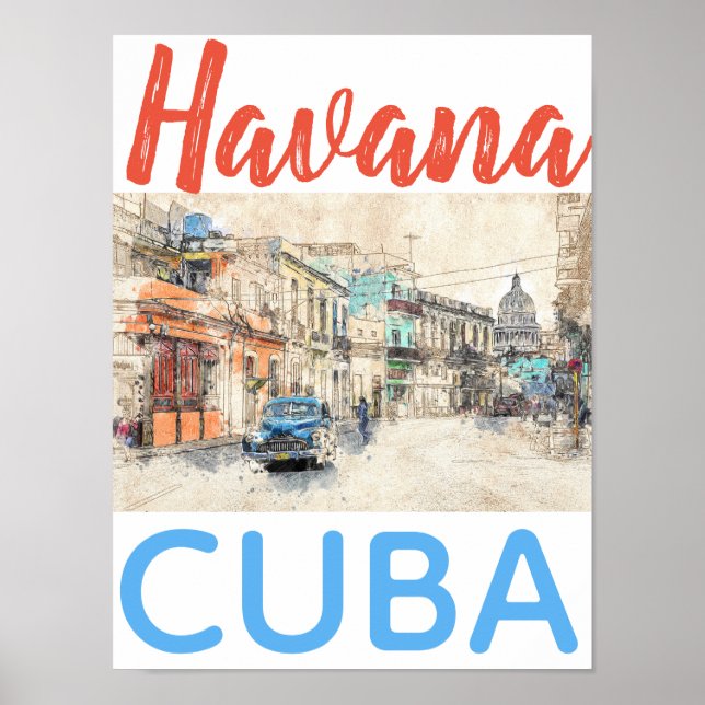 Havana Cuba Car in Street Scene Poster (Vorne)