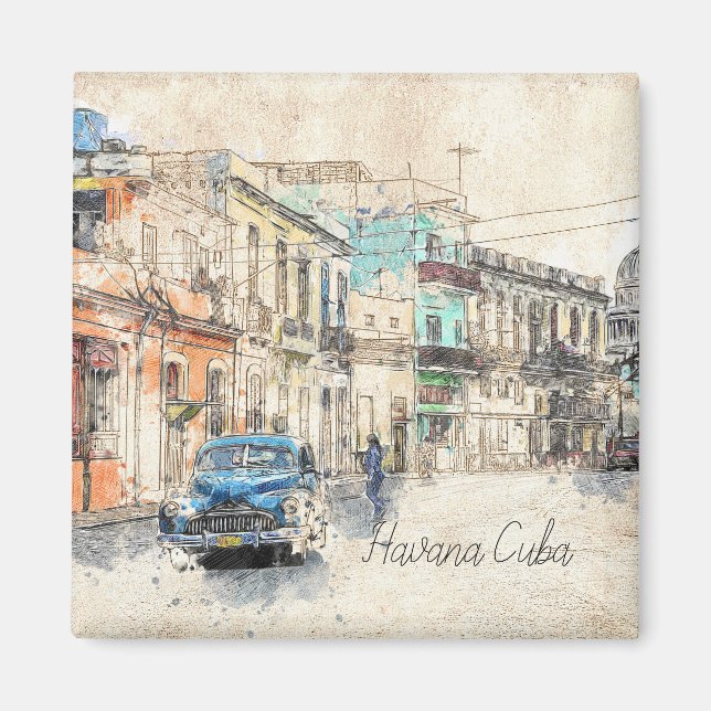 Havana Cuba Illustration Magnet (Vorne)